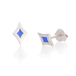 Harlequin ear studs, blue