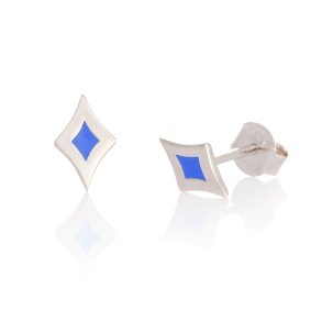Harlequin ear studs, blue